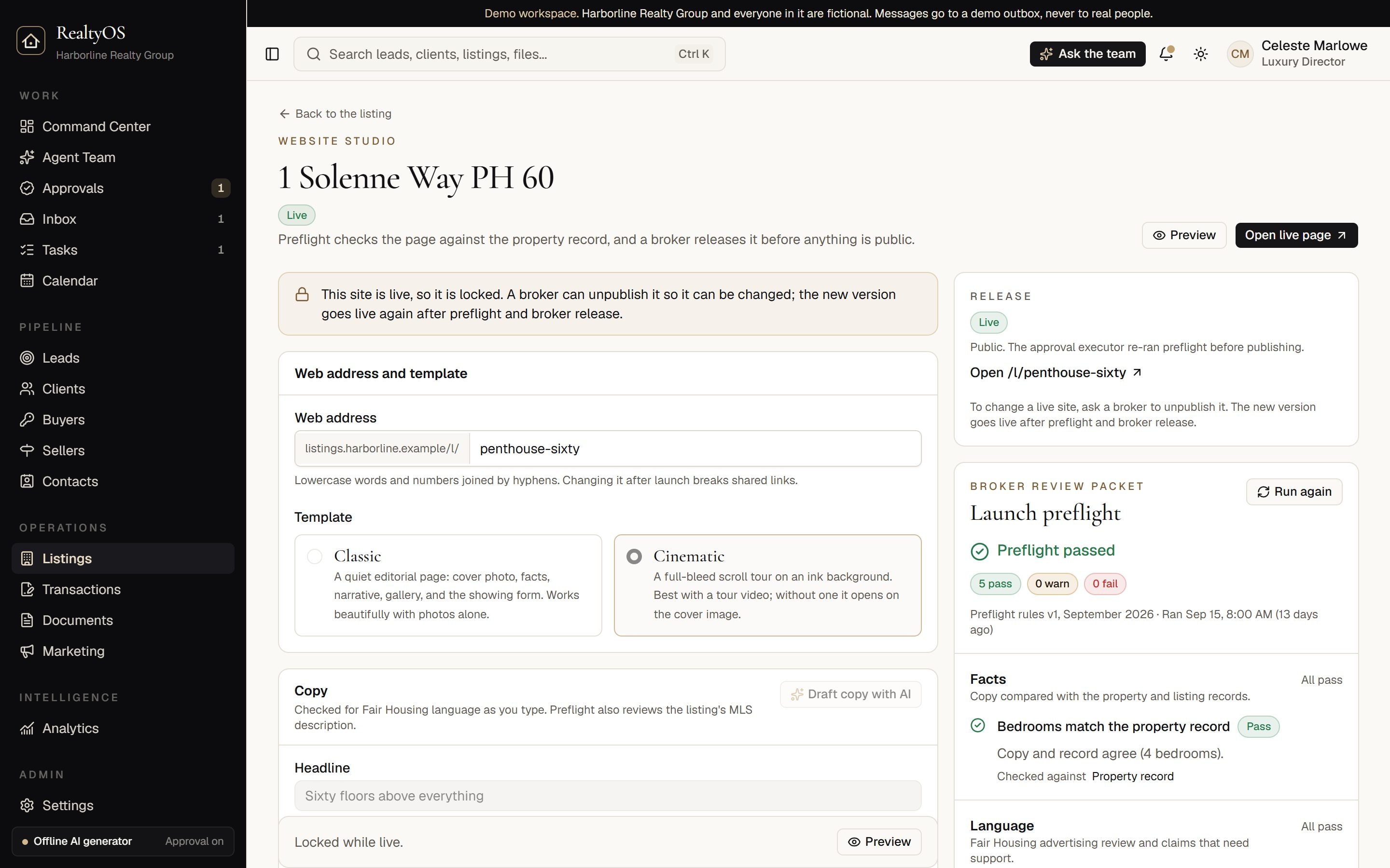 Website Studio with the Launch Preflight broker review packet